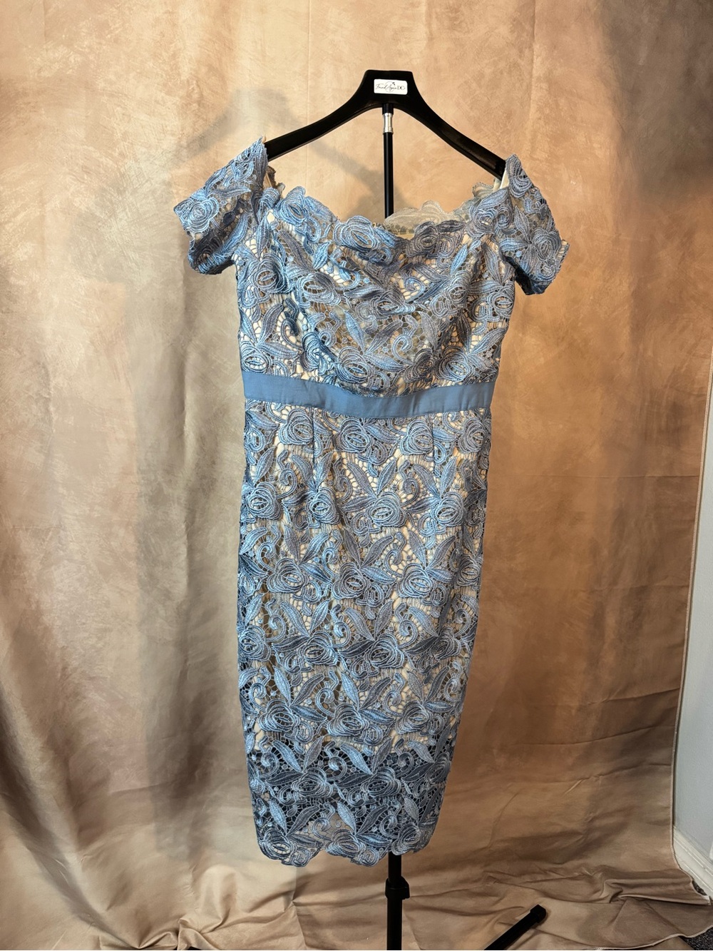 JAX Black Label Blue Lace Formal Dress – Altered Neckline
